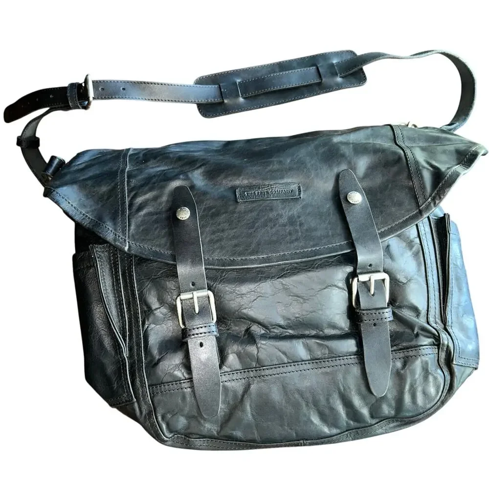 New Frye black leather messenger bag